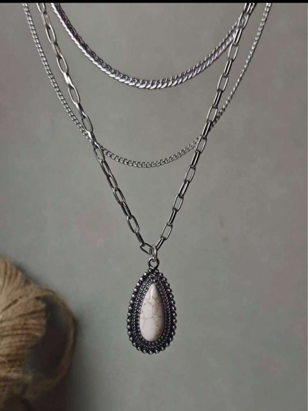 Multi chain white stone necklace